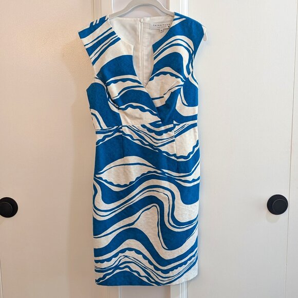 Trina Turk Blue & White Wave Print Fitted Dress Size 4 - Picture 1 of 3